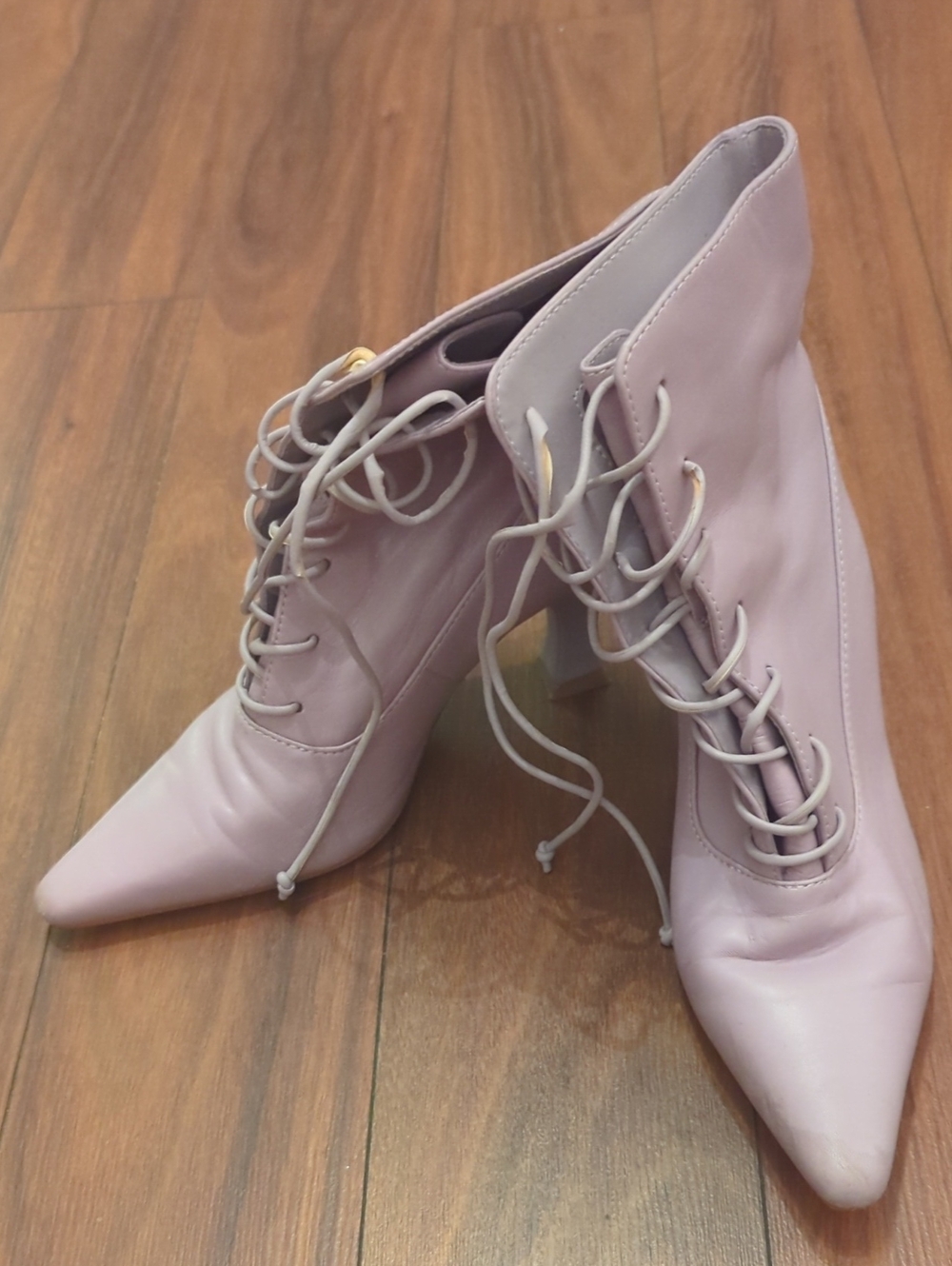Mango Pointed Toe Lace-Up Ankle Boots in Dusty Purple